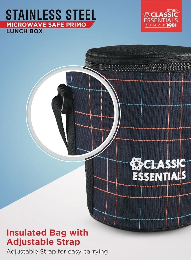 CLASSIC ESSENTIALS Lunch Box, Microwave Safe & Leak Proof, 3 Inside Steel Containers with BPA Free Lids (250ml, 400ml & 600ml), Insulated Fabric Bag (Blue) - Image 4
