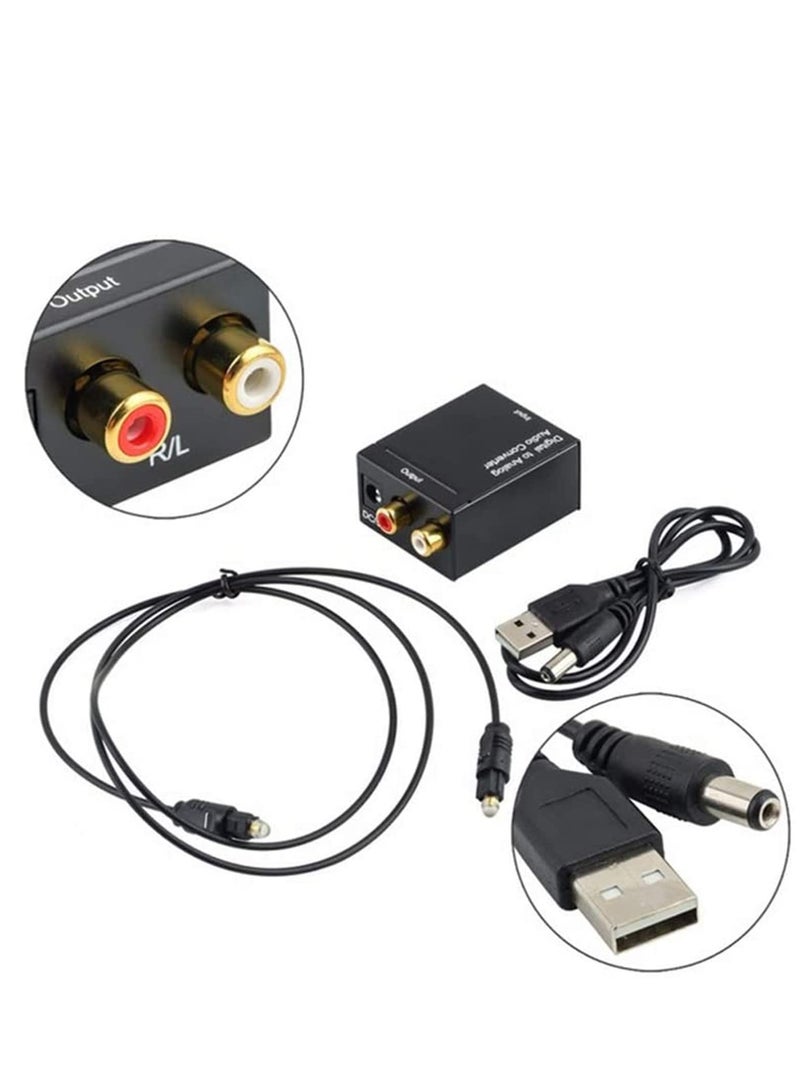 Audio Cable Converter Digital Optical Coax to Analog L/R Adapter with Fiber Cable (Black)  - Image 1