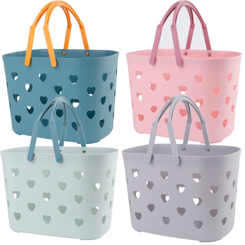 Peohud 4 Pack Portable Shower Caddy Basket Plastic Storage Basket with Handle Caddy Organizer Bin for Bathroom College Dorm Pantry Kitchen