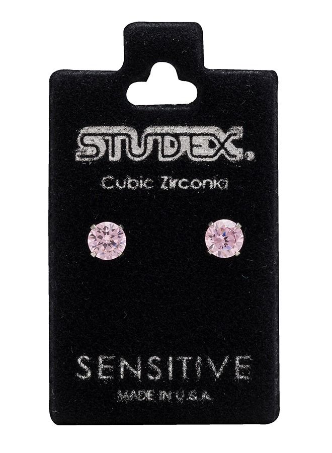 ستوديكس حلق الأذن 5 ملم زركونيا مكعب وردي من الفولاذ المقاوم للصدأ لا يسبب الحاسية - Image 5