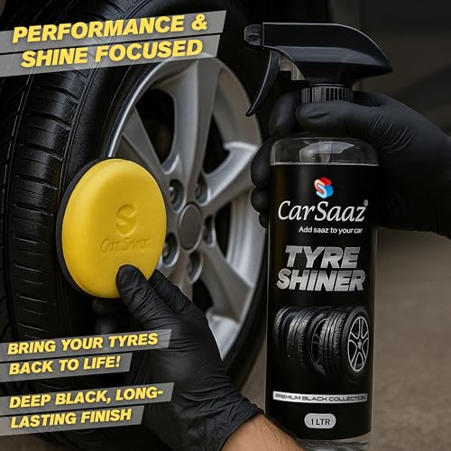 CAR SAAZ Tyre Shiner (1L) with Applicator Pad and Microfiber Cloth | Car & Bike Tyre Polish & Dresser | Gives Instant Shine, Increases Life, Prevents Fading & Cracking | Long-Lasting Protection - Image 2
