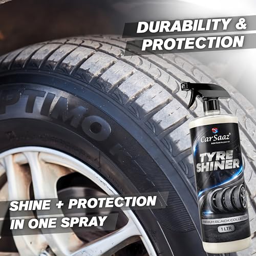 CAR SAAZ Tyre Shiner (1L) with Applicator Pad and Microfiber Cloth | Car & Bike Tyre Polish & Dresser | Gives Instant Shine, Increases Life, Prevents Fading & Cracking | Long-Lasting Protection - Image 5