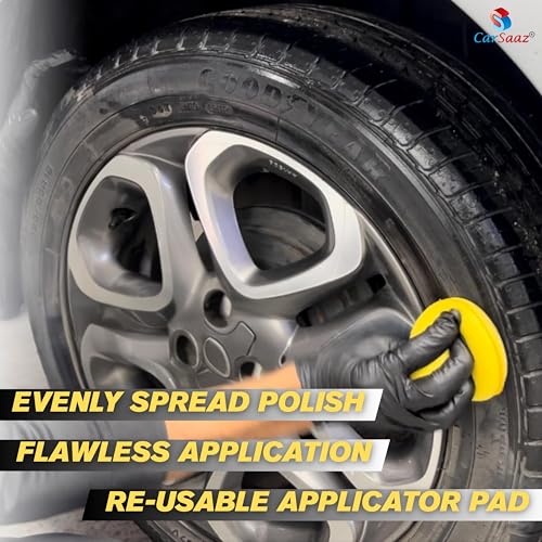 CAR SAAZ Tyre Shiner (1L) with Applicator Pad and Microfiber Cloth | Car & Bike Tyre Polish & Dresser | Gives Instant Shine, Increases Life, Prevents Fading & Cracking | Long-Lasting Protection - Image 3