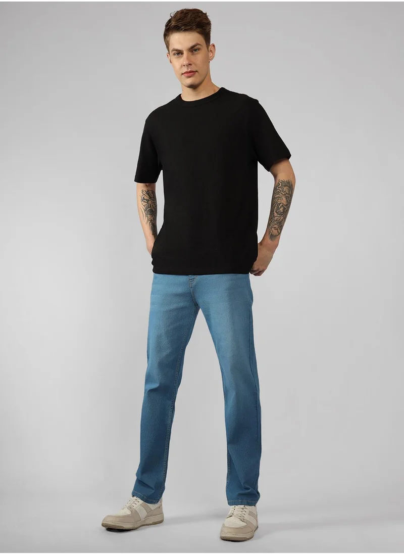 Dennis Lingo Men's Indigo Cotton Blend Solid Full Length Relaxed Fit Jeans