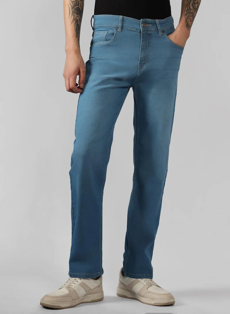 Dennis Lingo Men's Indigo Cotton Blend Solid Full Length Relaxed Fit Jeans