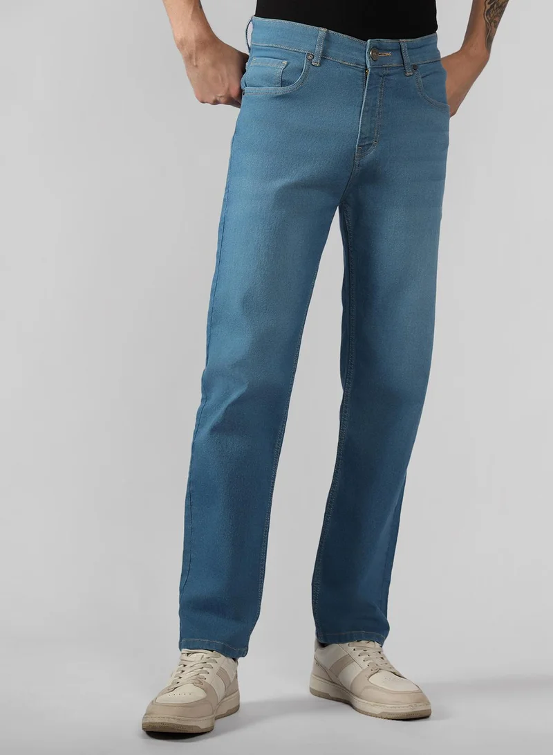 Dennis Lingo Men's Indigo Cotton Blend Solid Full Length Relaxed Fit Jeans