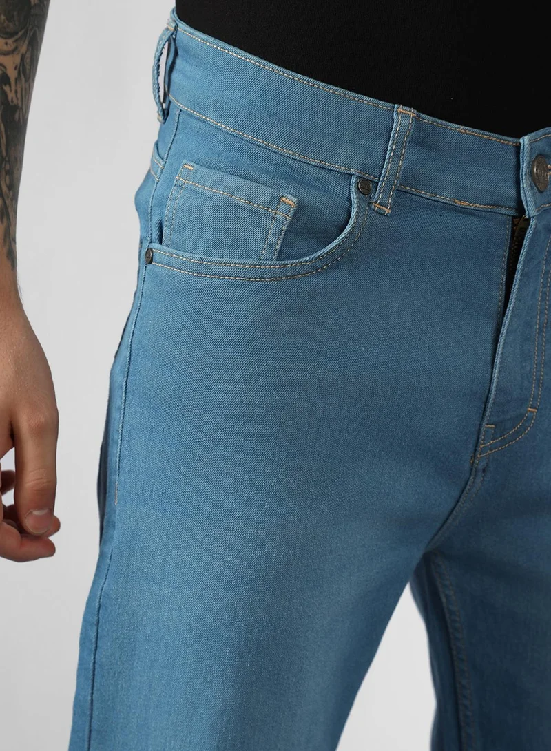 Dennis Lingo Men's Indigo Cotton Blend Solid Full Length Relaxed Fit Jeans