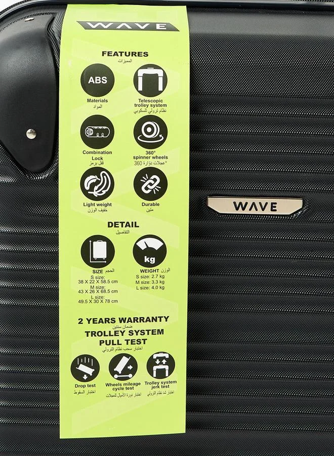 Wave BLACK Textured Hardcase Luggage Trolley With Retractable Handle - 20 Inches Cabin Bag  | Best Price UAE