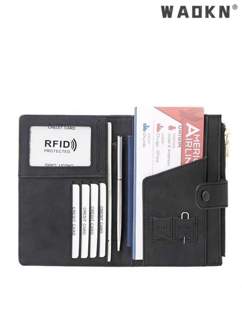 WAOKN RFID Anti-Theft Smart Travel Document Holder, Multi-Function Passport Clip, Document Storage Bag, Essential Overseas Passport Bag, Portable and Secure（black）  - Image 3