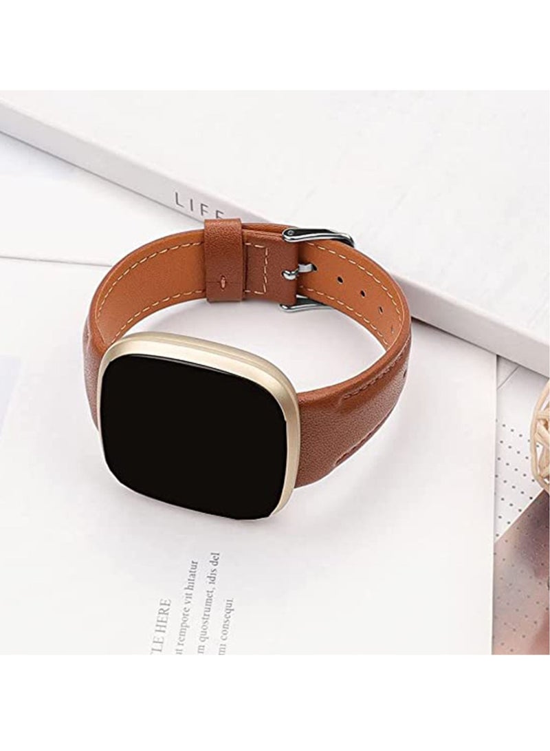 Captaintech Leather Bands Compatible for Fitbit Versa 3 Bands Fitbit Sense Bands for Women Men, Classic Soft Leather Replacement Wristbands Strap for Fitbit Versa 3 Fitbit Sense - Image 2