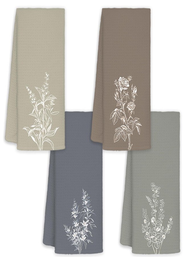 JINYO Minimalist Floral Hand Towels for Bathroom Set of 4, Boho Neutral Botanical Decorative Towels for Kitchen Spa Guest Bathroom Decor, Wildflower Decor Dish Tea Towels, 16x24 Inch - Image 1
