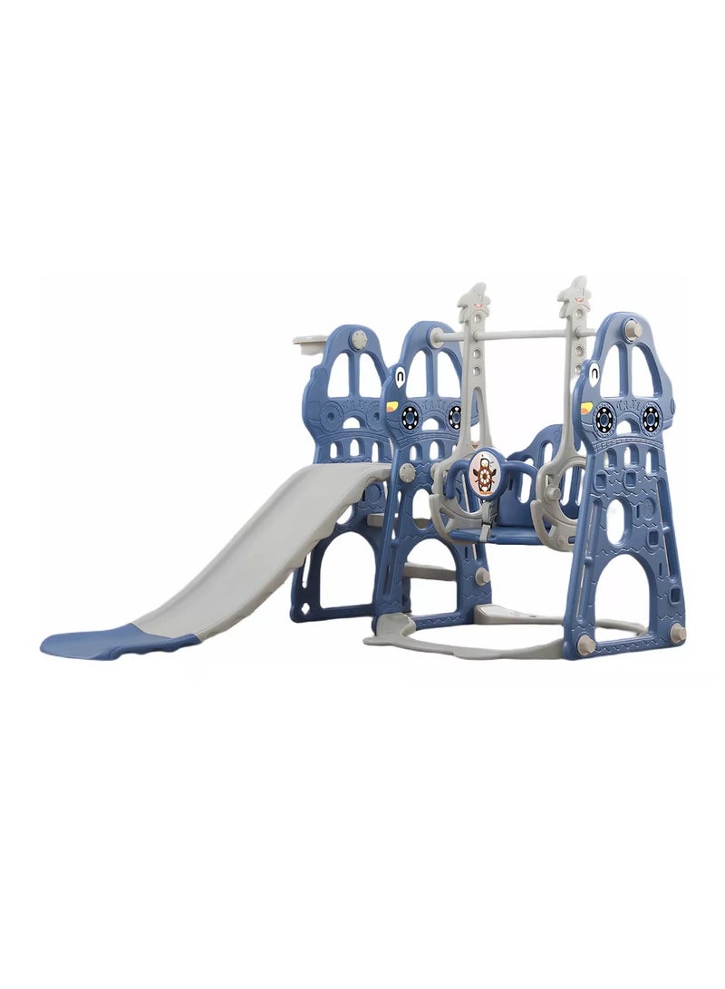 4 in 1 Toddler Slide Swing Set, Indoor Baby Slide, Includes Slide, Swing, Basketball Hoop, and Climber, Freestanding Slide Climber Playset Toy  - Image 1