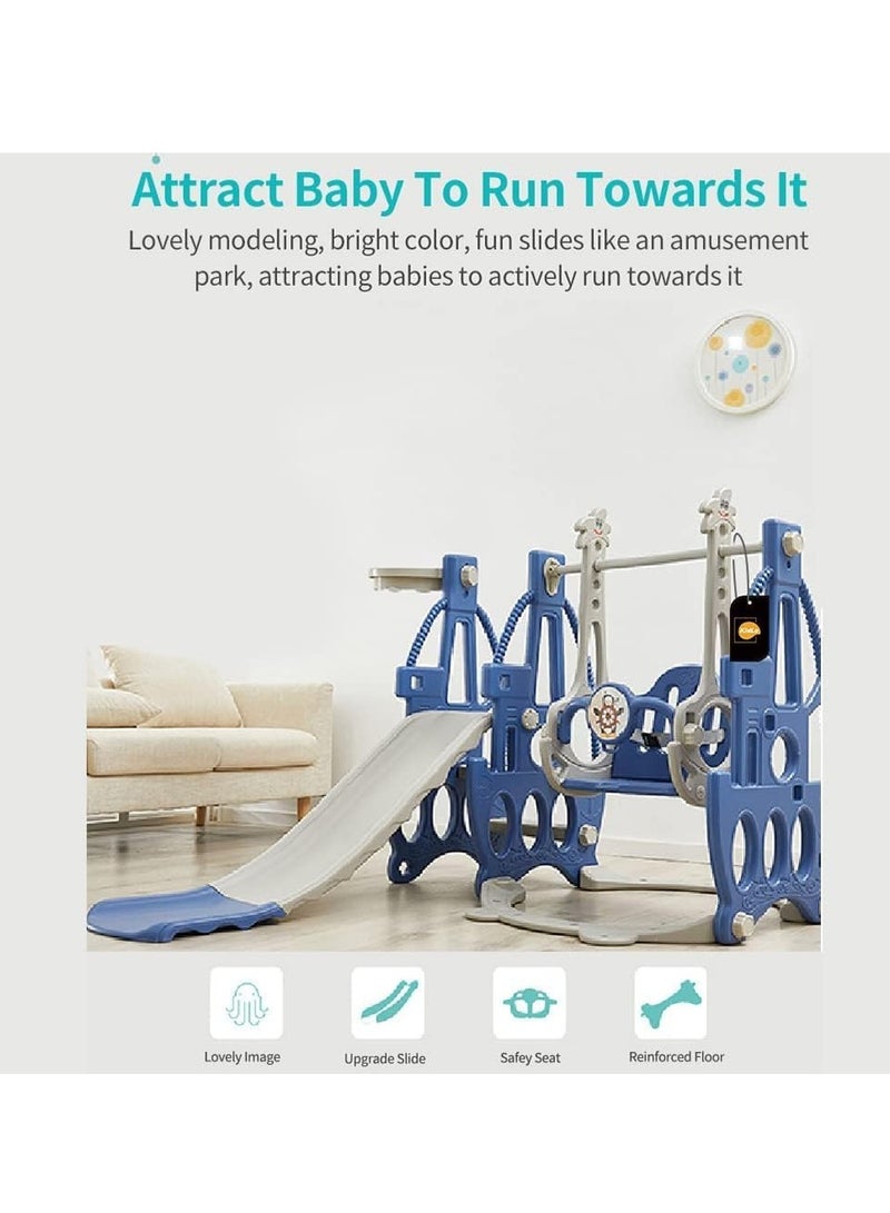 4 in 1 Toddler Slide Swing Set, Indoor Baby Slide, Includes Slide, Swing, Basketball Hoop, and Climber, Freestanding Slide Climber Playset Toy  - Image 3