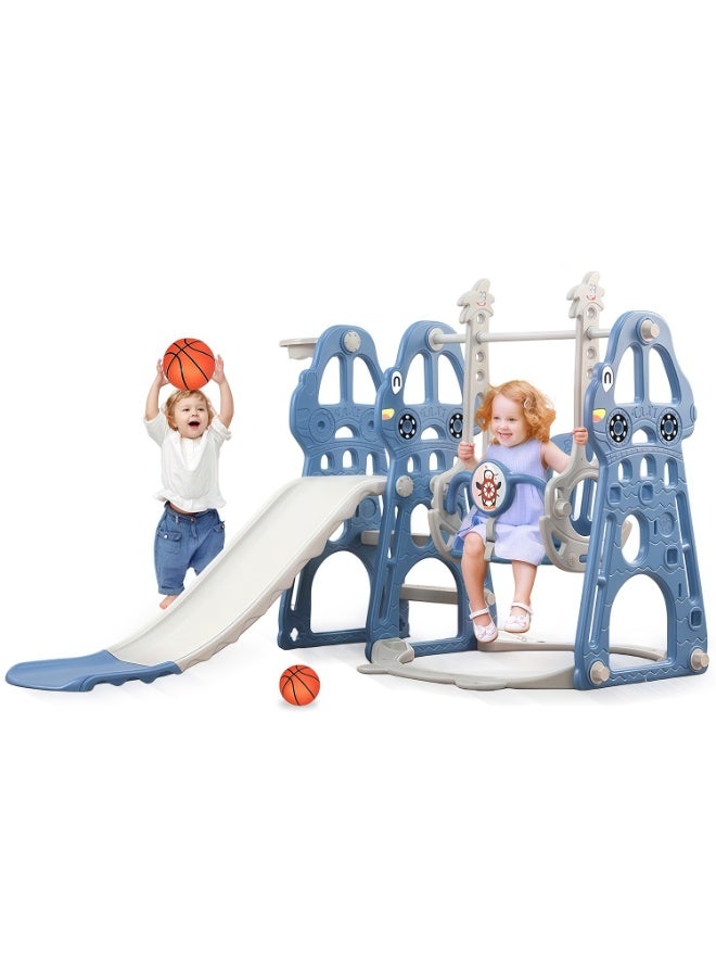 4-in-1 Toddler Slide Swing Set with Basketball Hoop, Climber, and Adjustable Swing - Indoor & Outdoor Playset for Boys and Girls, Safe and Non-Toxic Baby Playground - Image 1