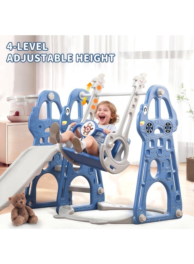 4-in-1 Toddler Slide Swing Set with Basketball Hoop, Climber, and Adjustable Swing - Indoor & Outdoor Playset for Boys and Girls, Safe and Non-Toxic Baby Playground - Image 2