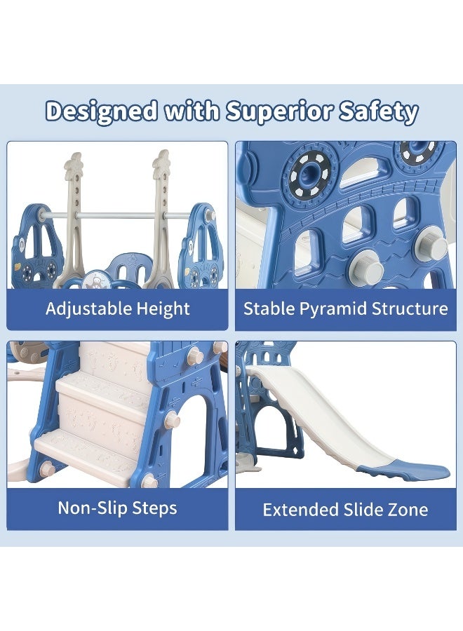 4-in-1 Toddler Slide Swing Set with Basketball Hoop, Climber, and Adjustable Swing - Indoor & Outdoor Playset for Boys and Girls, Safe and Non-Toxic Baby Playground - Image 4