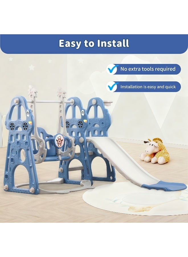 4-in-1 Toddler Slide Swing Set with Basketball Hoop, Climber, and Adjustable Swing - Indoor & Outdoor Playset for Boys and Girls, Safe and Non-Toxic Baby Playground - Image 5