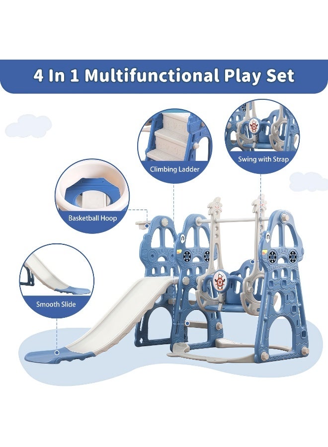 4-in-1 Toddler Slide Swing Set with Basketball Hoop, Climber, and Adjustable Swing - Indoor & Outdoor Playset for Boys and Girls, Safe and Non-Toxic Baby Playground - Image 3