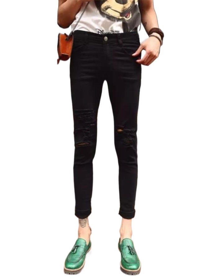 Summer trendy men's black knee ripped jeans - Image 1