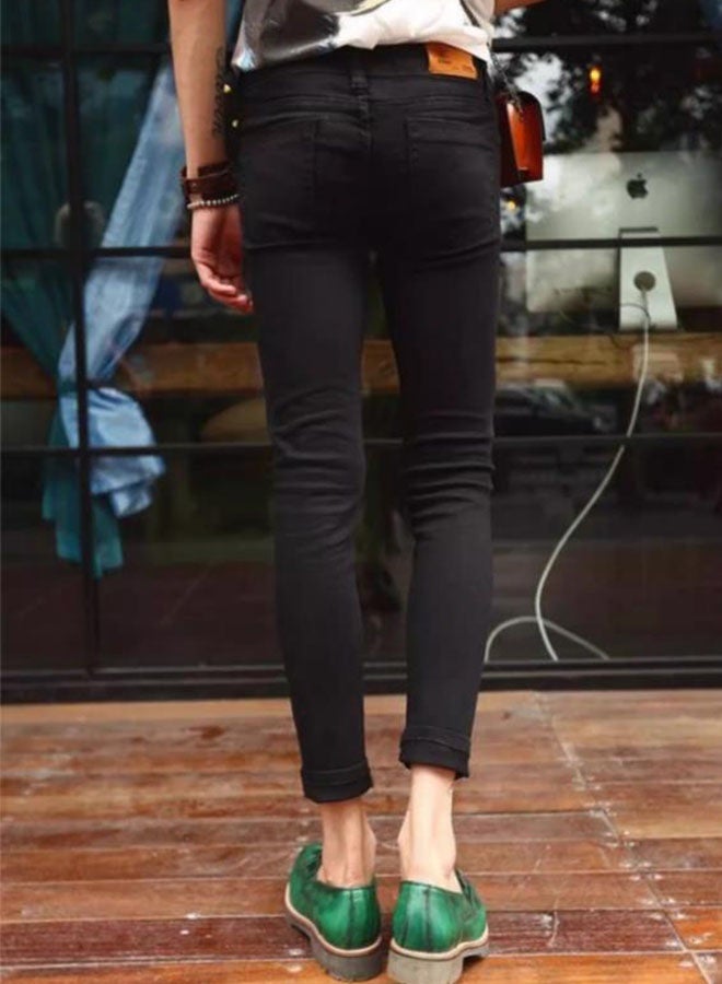 Summer trendy men's black knee ripped jeans - Image 4