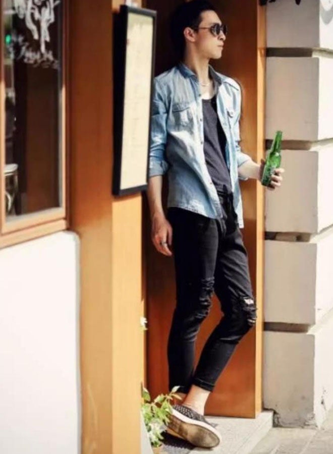 Summer trendy men's black knee ripped jeans - Image 5