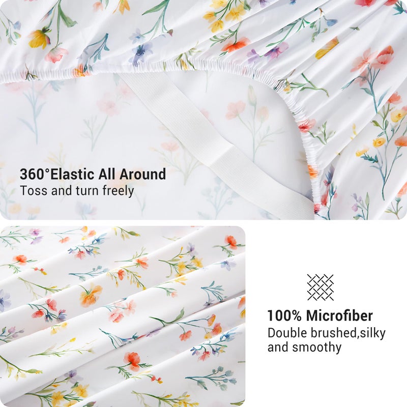 Viviland Floral Queen Sheet Set - 4 Piece Vintage Botanical Flower and Leaves Patterned Bed Sheets - Soft, Breathable Microfiber Sheets with Deep Pocket, Non-Slip Fitted Sheets & Pillowcases - Image 4