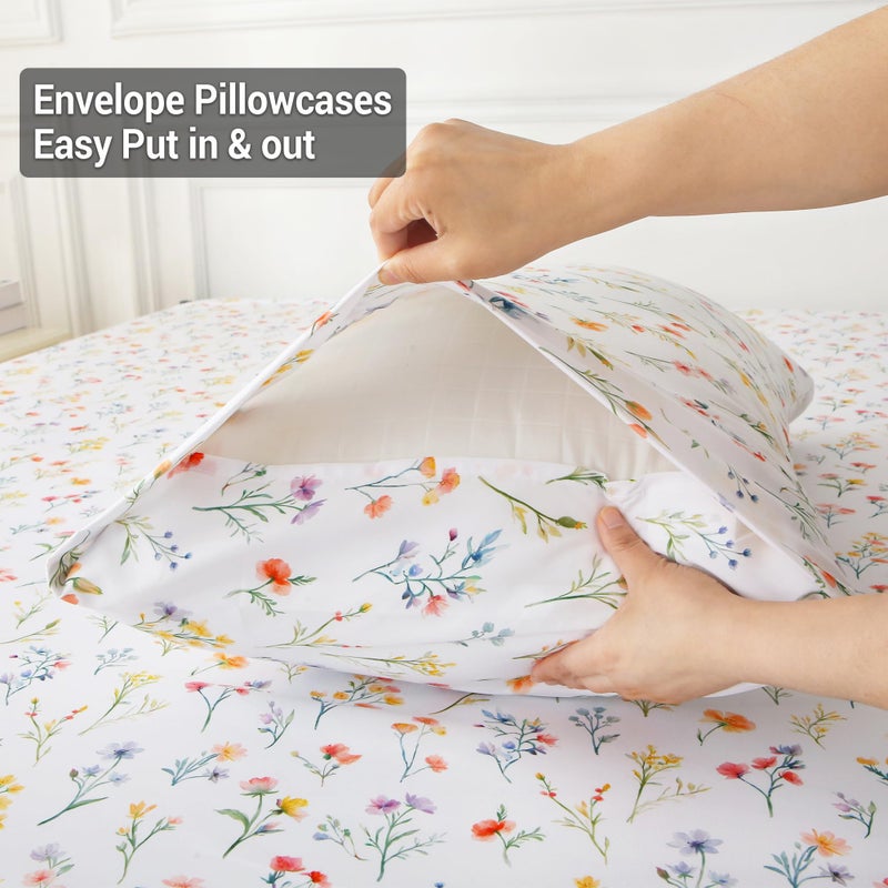 Viviland Floral Queen Sheet Set - 4 Piece Vintage Botanical Flower and Leaves Patterned Bed Sheets - Soft, Breathable Microfiber Sheets with Deep Pocket, Non-Slip Fitted Sheets & Pillowcases - Image 5