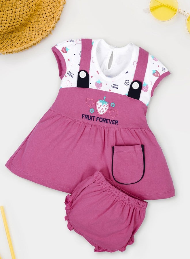 FEBVIBE Pure Cotton Embroidered Round Neck Baby Girl Frock and Panty Set | Short Sleeve Fit and Flare Frock Dress Ideal for Baby Girls Party and Festival (12-18 Month, Pink) - Image 3