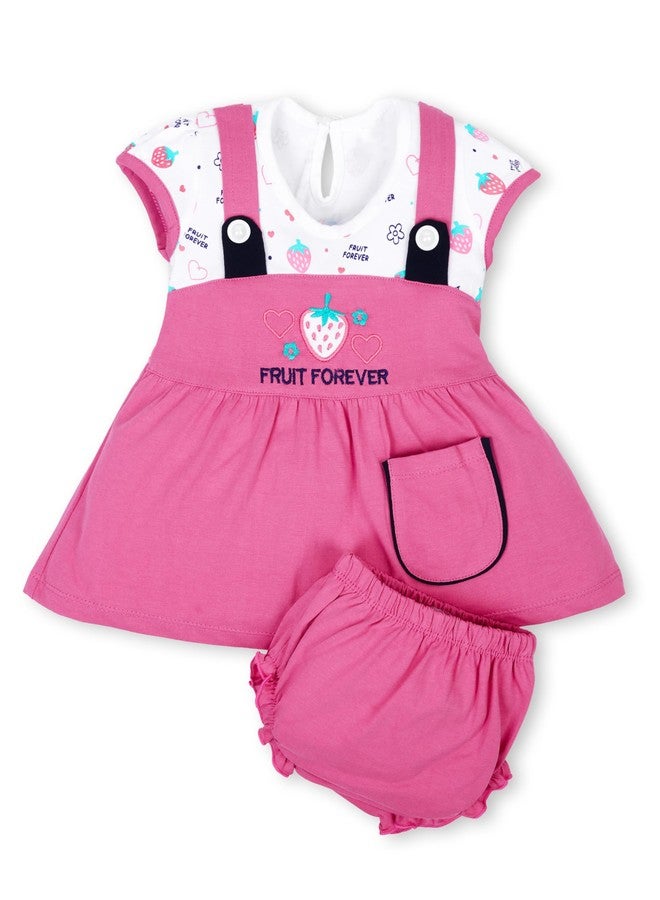 FEBVIBE Pure Cotton Embroidered Round Neck Baby Girl Frock and Panty Set | Short Sleeve Fit and Flare Frock Dress Ideal for Baby Girls Party and Festival (12-18 Month, Pink) - Image 1