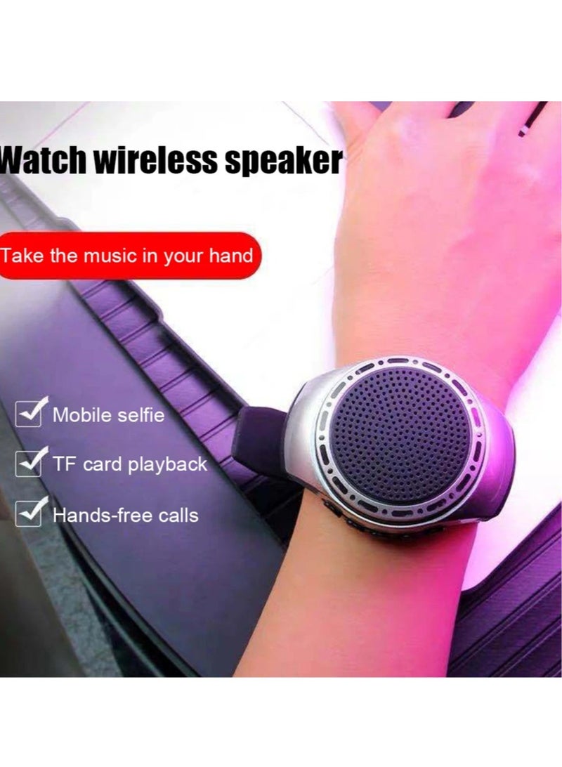 AROAQ U6 Wrist Watch Bluetooth Speaker, High Volume Running Sports Bracelet Speaker, Cool Lightening Wireless Subwoofer With Multi Function MP3 Player And FM Radio For Hiking, Climbing, (Silver, Round)  - Image 4