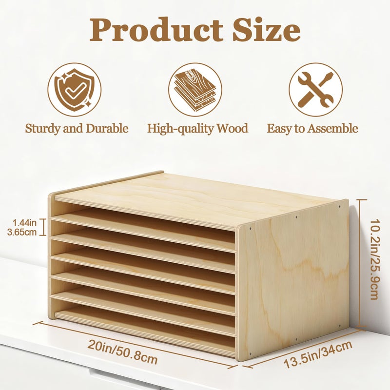 Gtouse Wooden Construction Paper Organizer 20" x 13.5", 6 Tier Construction Paper Classroom Sorter with Adjustable Shelves for 12" x 18" & 9" x 12" Papers, Desktop Organizer for Craft Room/Home/Office - Image 3