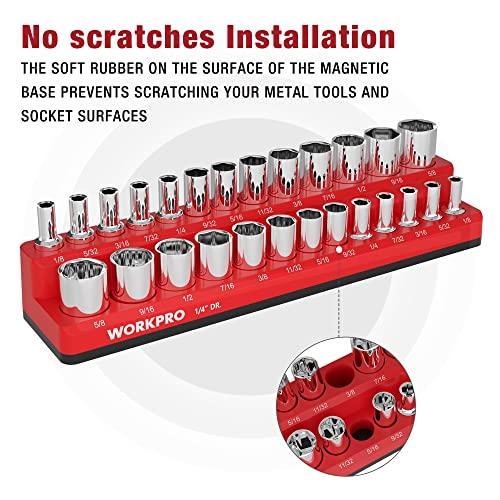 WORKPRO Magnetic Socket Organizer, 1/4-Inch SAE Socket Holder, Socket Trays Holds 26 Pieces Standard Size and Deep Size Sockets(Sockets not Included) - Image 4