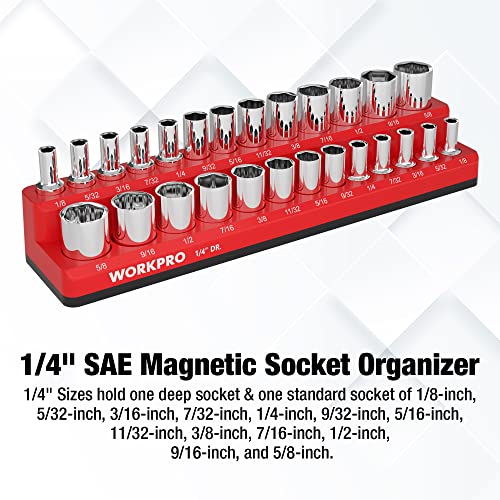 WORKPRO Magnetic Socket Organizer, 1/4-Inch SAE Socket Holder, Socket Trays Holds 26 Pieces Standard Size and Deep Size Sockets(Sockets not Included) - Image 2