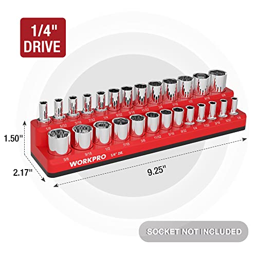 WORKPRO Magnetic Socket Organizer, 1/4-Inch SAE Socket Holder, Socket Trays Holds 26 Pieces Standard Size and Deep Size Sockets(Sockets not Included) - Image 3