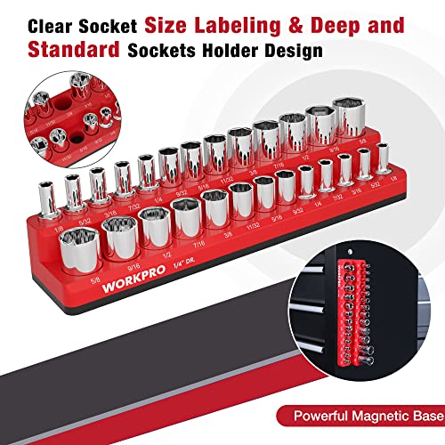 WORKPRO Magnetic Socket Organizer, 1/4-Inch SAE Socket Holder, Socket Trays Holds 26 Pieces Standard Size and Deep Size Sockets(Sockets not Included) - Image 5