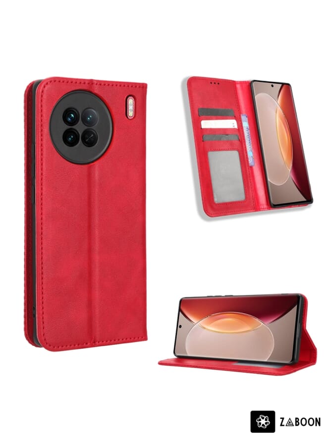 Zaboon Protective Case For vivo X90 5G Magnetic Buckle Retro Texture Leather - Image 1