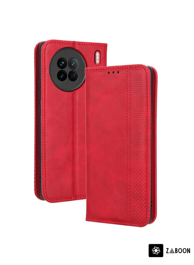Zaboon Protective Case For vivo X90 5G Magnetic Buckle Retro Texture Leather - Image 2