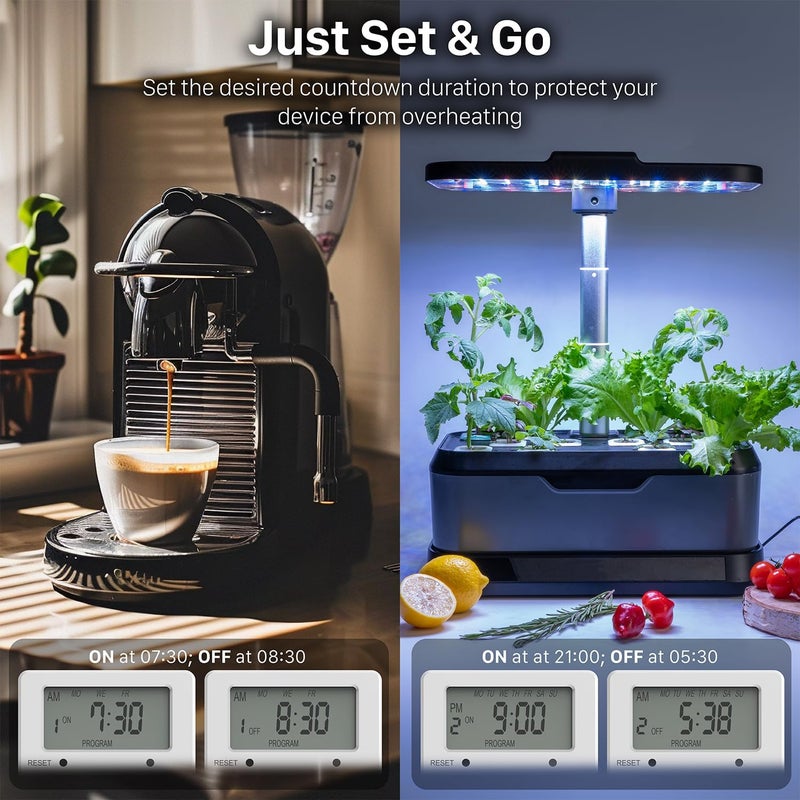 FosPower 7 Day Digital Timers for Electrical Outlets Indoor, Heavy Duty Dual Programmable Outlet Light Timer Switch, Electric Power Wall Timer for Grow Light, Lamp, 3 Prong, Grounded- 2 Pack - Image 3