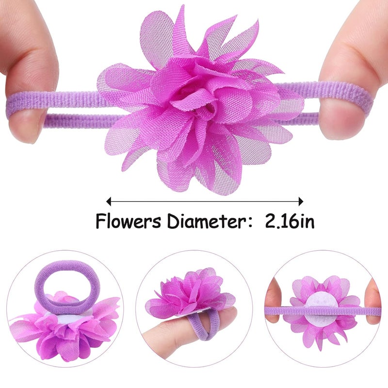 Suyegirl Chiffon Flower Hair Ties for Baby Girl 50pcs 2 Flower Hair Ties for Toddler Girls Bow Flower Elastic Hairbands For Kids Children - Image 2
