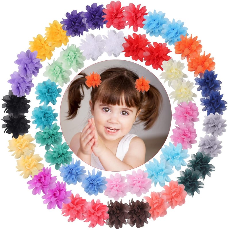 Suyegirl Chiffon Flower Hair Ties for Baby Girl 50pcs 2 Flower Hair Ties for Toddler Girls Bow Flower Elastic Hairbands For Kids Children - Image 1