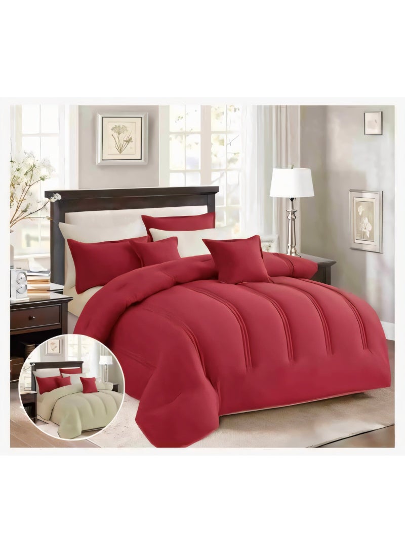 مارك مفرش نفرين ذو طابع وجهين فخم ملكي من خامه المايكروفايبر مقاس 1-لحاف 240*260سم، 1-شرشف   200*200 سم، 4-بيت مخده 50*75سم، 2- بيت مخده مربع 45*45سم. - Image 1