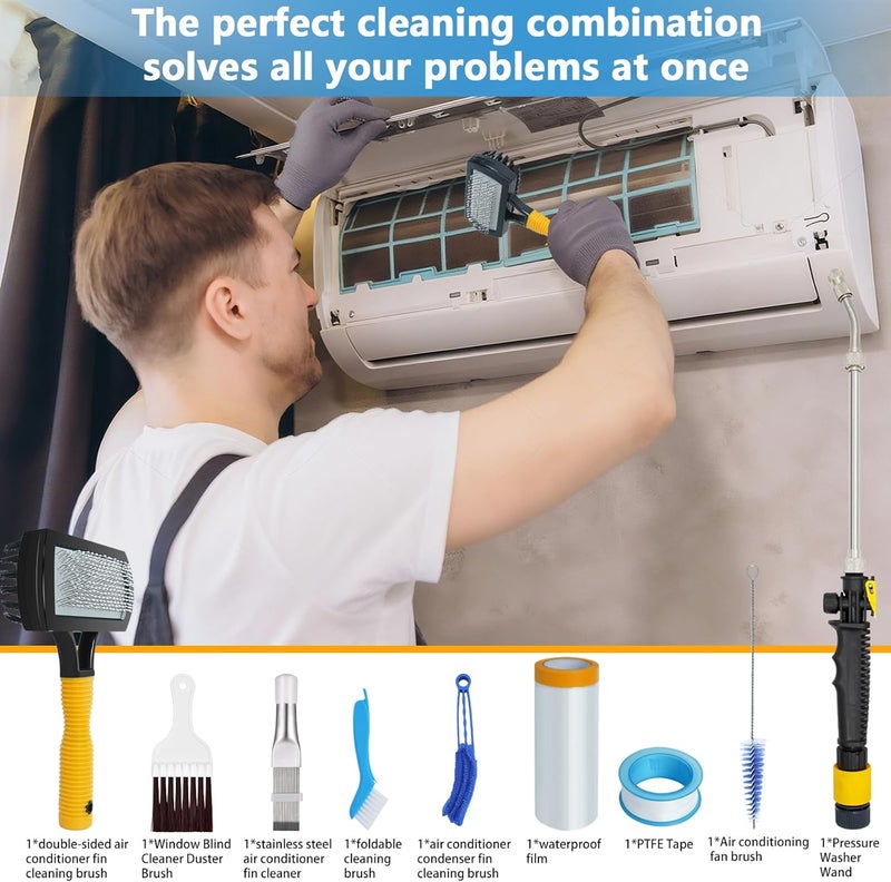 Aufind 7 PCS Different Air Conditioner Fin Cleaner kit, Brush Condenser Ac Coil Cleaner Air Refrigerator Fin Cleaner Evaporator Radiator Repair Clean Tool (Yellow) - Image 2