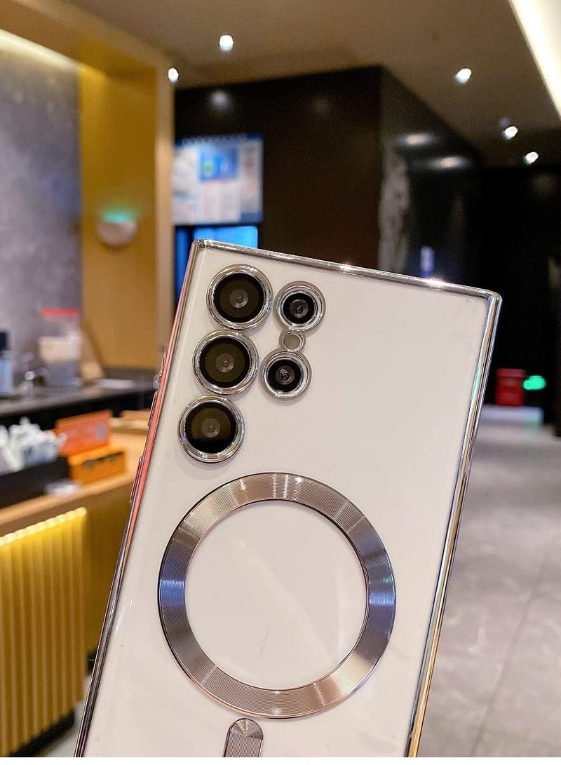 ELTRAZONE for Samsung Galaxy S23 Ultra Case Magnetic Clear with Camera Lens Protector Full Protection MagSafe Electroplated Silicone Slim Fit Shockproof Protective Case Cover - Silver - Image 4