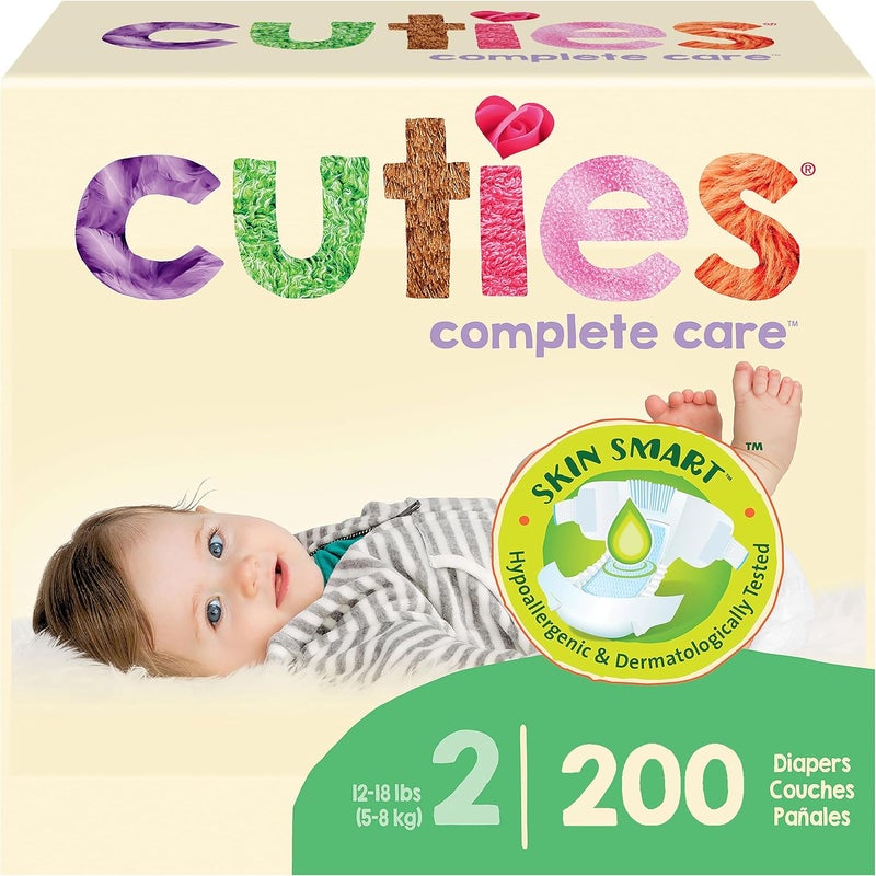 Cuties | Skin Smart, Absorbent & Hypoallergenic Diapers with Flexible & Secure Tabs | Bulk Case | Size 2 | 200 Count - Image 1
