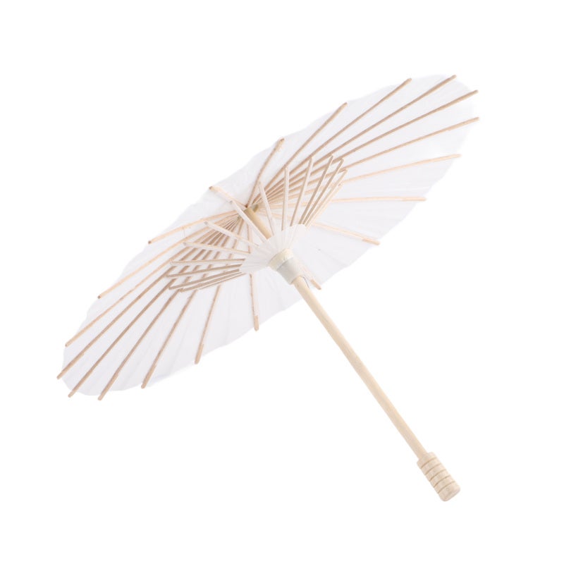 White Paper Umbrella: 100% Paper Canopy Solid Wood Rib - DIY Paintable Sturdy Durable Paper Parasol for Kindergarten Classroom Craft Activities Photo Props - Image 1