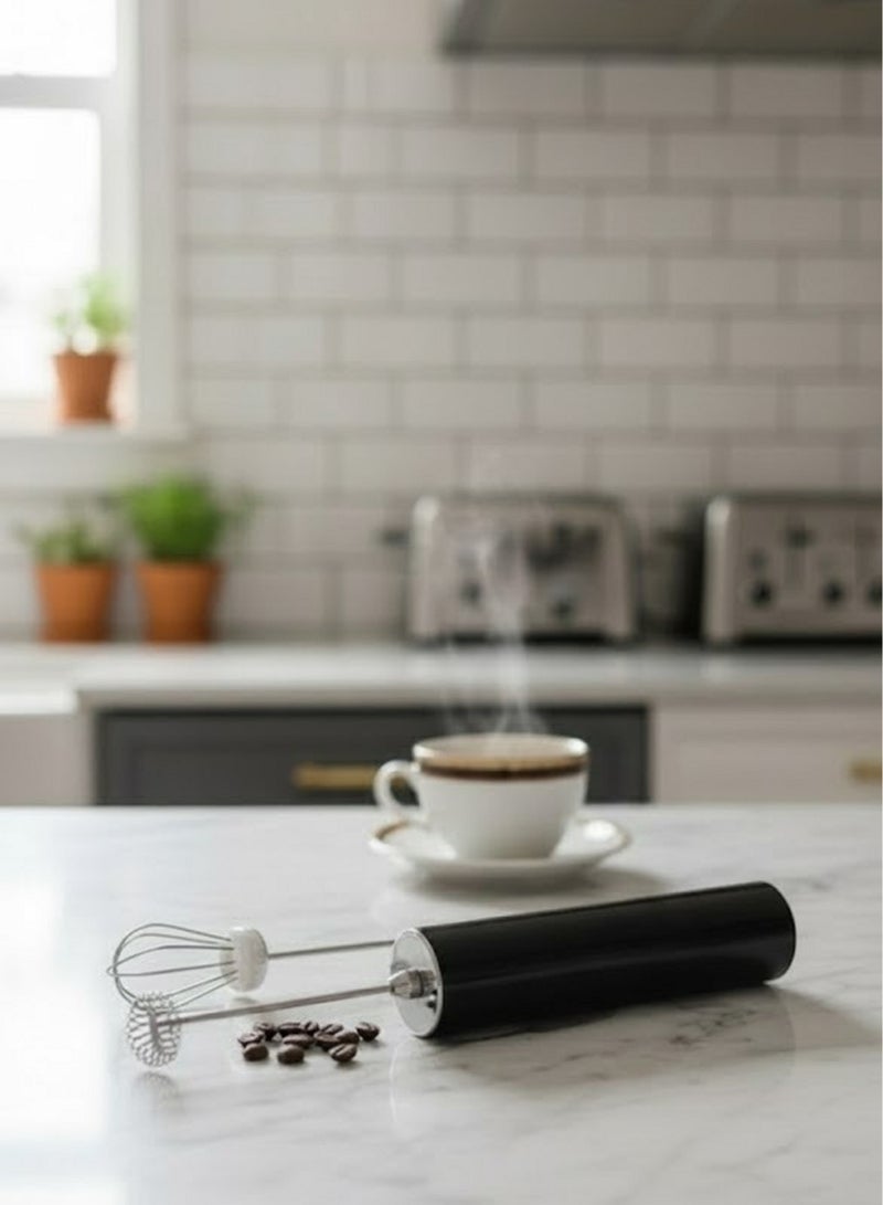 أداة خفق لبن، محمولة مع مضربين للبيض من فولاذ مقاوم للصدأ أداة خفق القهوة، خلاط صغير بـ3 سرعات قابلة للتعديل لكابتشينو ولاتيه وقهوة وبيض وشوكولاتة ساخنة، أسود (يعمل ببطارية) - Image 2