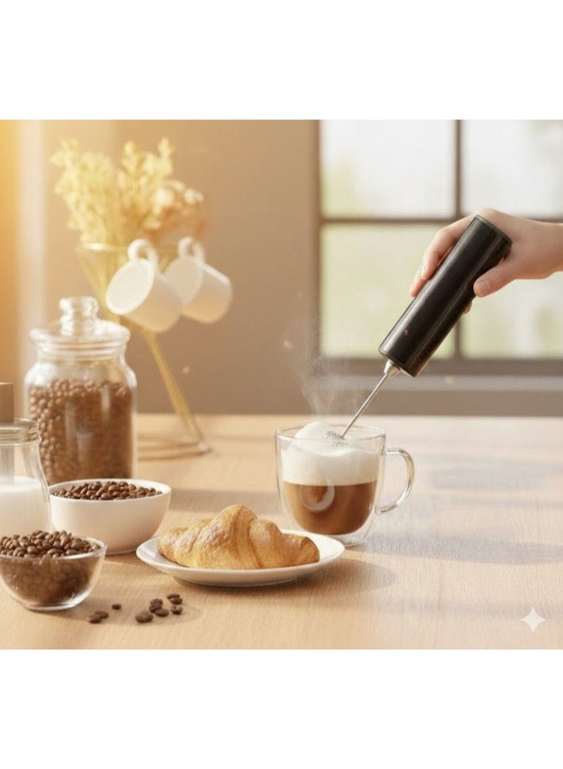 أداة خفق لبن، محمولة مع مضربين للبيض من فولاذ مقاوم للصدأ أداة خفق القهوة، خلاط صغير بـ3 سرعات قابلة للتعديل لكابتشينو ولاتيه وقهوة وبيض وشوكولاتة ساخنة، أسود (يعمل ببطارية) - Image 4
