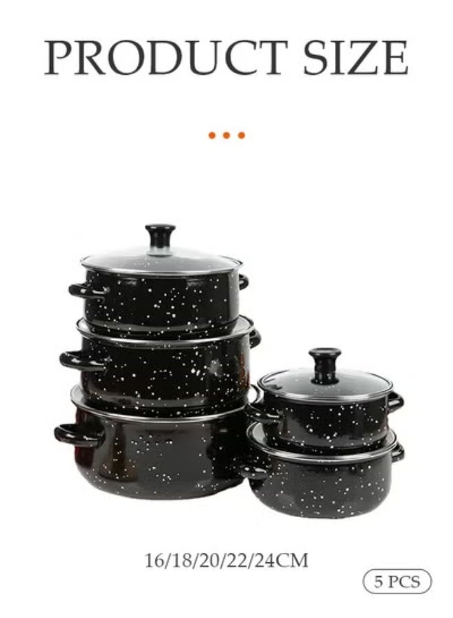 DUNISO 5 PCS Enamel Stock Pot with Lid,Nonstick Enamel Ware Cookware Set,Soup Pot with Handles,High Temperature Resistance,for Marinate, Cook, Bake, Refrigerate Food  - Image 2