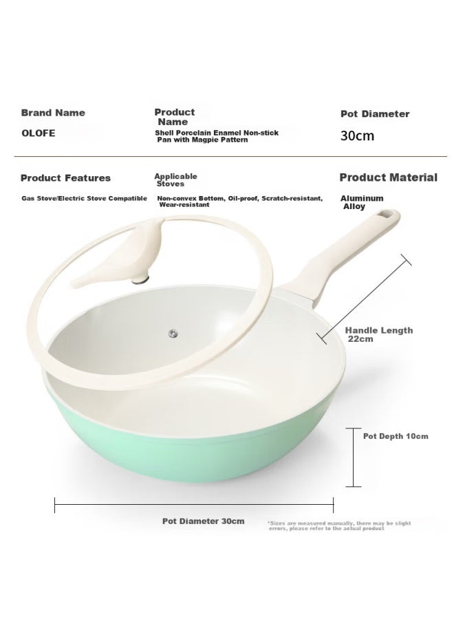 Olofe Ceramic Non-stick Wok With Enamel Coating, Lightweight Flat-bottom Stir-fry Pan For Home Use, 30cm - Image 1