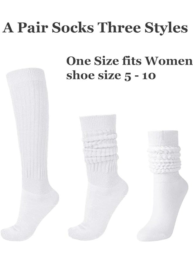 HZYH 3 Pairs Women’s Slouch Socks, Extra Long Knit Knee High Boot Socks, Soft Thick Stacked Socks for Women, Size 5-10, White - Image 3